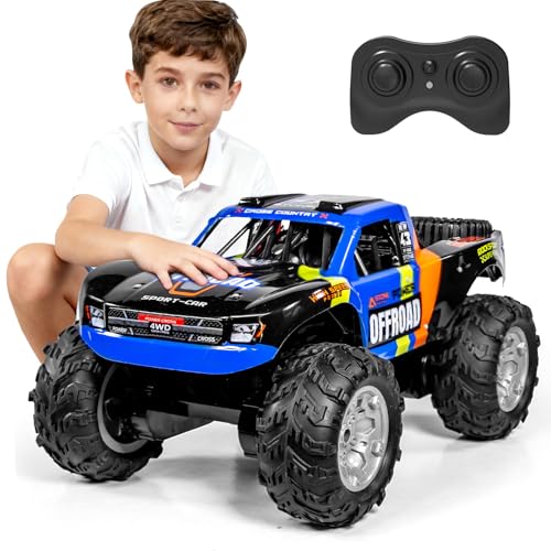 KB KAIBO Q205 1:12 Large Amphibious Remote Control Car - Waterproof RC Monster Truck with Waterproof Controller & 2 Modular Batteries for 60+ Min Play, 7.4V 4WD All Terrain Toy for Kids Adults-Blue - color: Q205 Blue