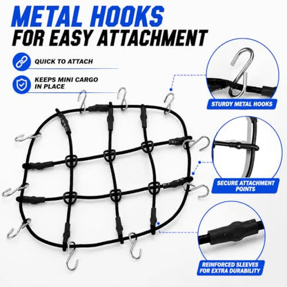 1:24 RC Roof Cargo Net with Hooks, 80x65mm Elastic Luggage Net for Axial SCX24 90081 AXI00002 AXI00001 AXI90081 C10 JLU Gladiator Bronco TRX4M 1/24 1/18 RC Crawler Scale Accessories, Black - color: Black