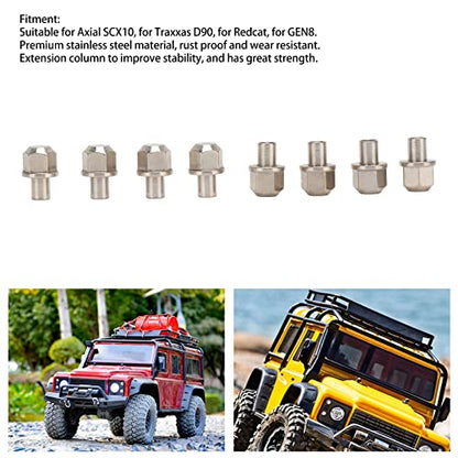 8Pcs RC Hex Wheel Hub Nut Universal 12mm Drive Adaptor Extension Column Stainless Steel for Axial SCX10 D90 Redcat GEN8 Silver 14mm