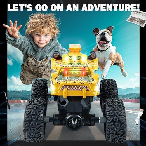 BEZGAR Mini Monster Truck Toys - 2.4GHz 1:64 Remote Control Car with Colorful Lights, 360° Spins, Metal Shell - Remote Control Monster Truck for Boys Girls Age 3, 4, 5, 6, 7, 8 Years Old(Yellow) - color: Yellow
