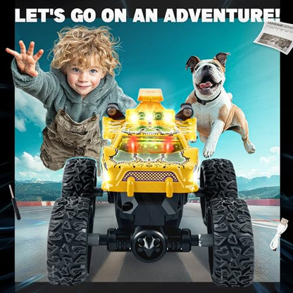 BEZGAR Mini Monster Truck Toys - 2.4GHz 1:64 Remote Control Car with Colorful Lights, 360° Spins, Metal Shell - Remote Control Monster Truck for Boys Girls Age 3, 4, 5, 6, 7, 8 Years Old(Yellow) - color: Yellow