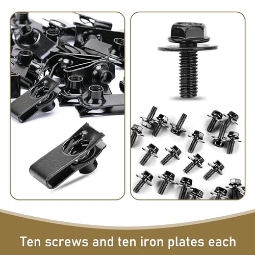 20 PCS Car Bolt + U-clamp Fastening Set, Hood Protector Fender Bumper Radiator Hood Panel Fastening Screw Bolt Extrusion U-Shaped Clip, Universal Body Fixing Replacement for Cars (Black)