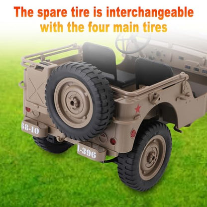 RC Crawler, 1:10 Scale D888 Willys Military Jeep, 2.4Ghz 4WD Off Road Rock Crawler with Lights, Removable Accessories All Terrain RC Jeep Toy for Adult Teens-Upgradable (2 Batteries) - color: Yellow