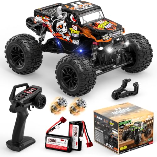 Hosim 1/18 All Terrain Remote Control Car, 38KPH 4WD RC Car Monster Truck | High Speed 4WD Remote Control Monster Truck, RC Truck with 2 Rechargeable Batteries, Waterproof Remote Control Truck Toy Gift - color: Orange