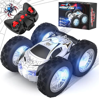 Double Sided Remote Control Car for Kids Boys 4-7, Spider RC Flip Stunt Car with Changeable Lights, Easter Birthday Gift for 3 4 5 6 7 8 9 Year Old Girl Cool Stuff Race Car Carros Para Niños 3+ Años - color: Silver