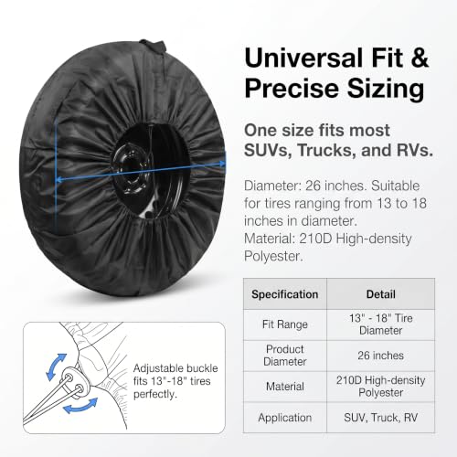 1 PC Spare Tire Cover, 190T Polyester Taffeta Spare Tire Protector with Pocket, 13"-18" Diameters Waterproof Wheel Storage Bag, Universal for Most Cars, Trucks, SUVs (Black #L) - color: Black #L