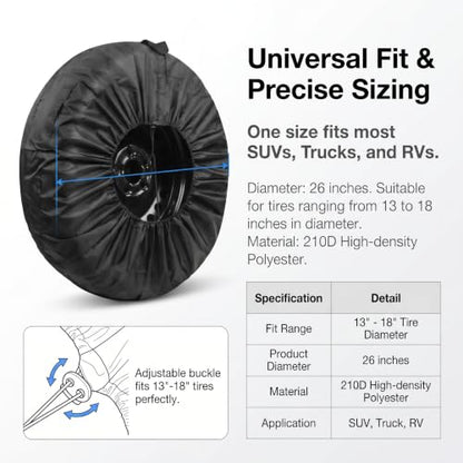 1 PC Spare Tire Cover, 190T Polyester Taffeta Spare Tire Protector with Pocket, 13"-18" Diameters Waterproof Wheel Storage Bag, Universal for Most Cars, Trucks, SUVs (Black #S) - color: Black #S