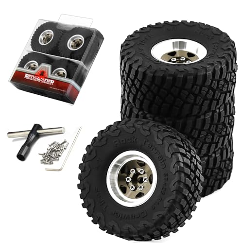 REDSPIDER 1.0 Beadlock Wheels and Tires（4pcs）， 1.0 Crawler Tires for 1：24 1:18 RC Scale Rock Crawler Car SCX24 FMS FCX24 TRX4M Axial AX24 90081 Gladiator Bronco C10 ﻿ (Brown) - color: Brown