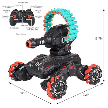 Rc Car Shoot Softbullet,Fits for Nerf,Gesture Sensing Rc Tank that Shoots,Turret 180rotatetank that Shoots Darts-Stunts Battle- Birthday Presents Forkids 6 7 8 9 10 11 12 Year Old（red
