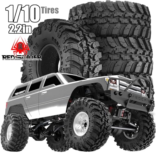 REDSPIDER 2.2'' Crawler Tires 1/10 RC Rubber Climbing Tires(4PCS) For 1:10 Scale Rock Crawler Car Axial SCX10 90047 D90 TF2 Tamiya CC01 Traxxas TRX4 2.2in Beadlock Rims (Tires)