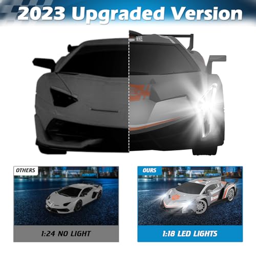 Growsland Remote Control Car RC Cars Xmas Gifts Toys for Kids 1/18 Electric Sport Racing Hobby Rc Crawler Toy Car Model Vehicle for Boys Girls Included Rechargable Batteries - color: Silver