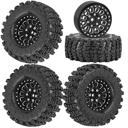 Rc 1.3 Beadlock Wheel Tires/Wheel Rims for 1/24 1/18 SCX24 TRX4M RC Crawler Car,Aluminum 1.3 Beadlock Wheels and Tires,Rc Tires with Foam Inserts,Black(4PCS) - color: Black - (Rc Wheels Tires)