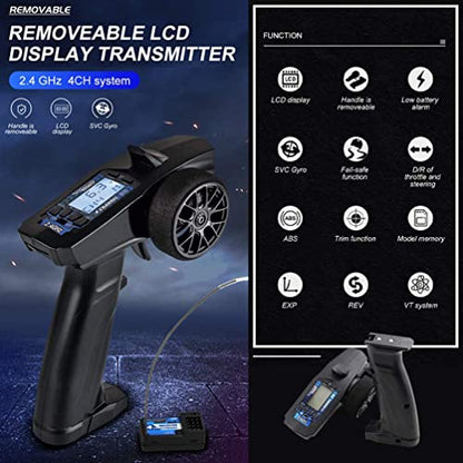 Turbo Racing P32 91803G-C 2.4G 4CH RC Remote and Receiver Controller LCD Display with Waterproof Radio Transmitter for RC Car Boat (91803-C)