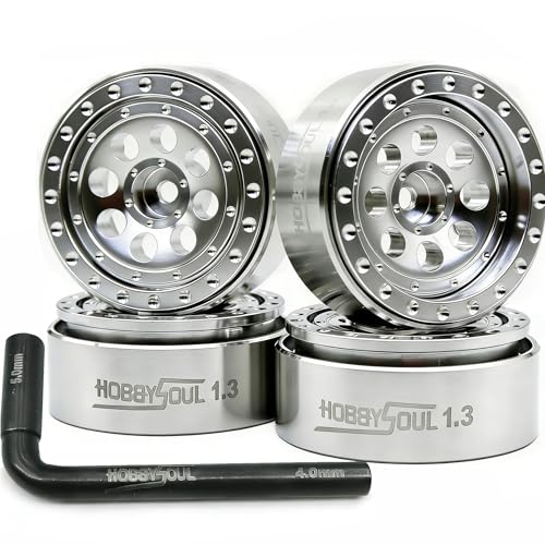 Stainless Steel 1.3 Beadlock Wheels 64g/Rim Fits TRX4M SCX24 | 4-Pack, adjustable offset 304 stainless steel silver rims & 7mm hex hub, upgrade parts for 1/18 & 1/24 micro RC crawler - color: Silver
