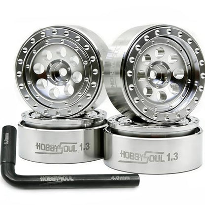 Stainless Steel 1.3 Beadlock Wheels 64g/Rim Fits TRX4M SCX24 | 4-Pack, adjustable offset 304 stainless steel silver rims & 7mm hex hub, upgrade parts for 1/18 & 1/24 micro RC crawler - color: Silver