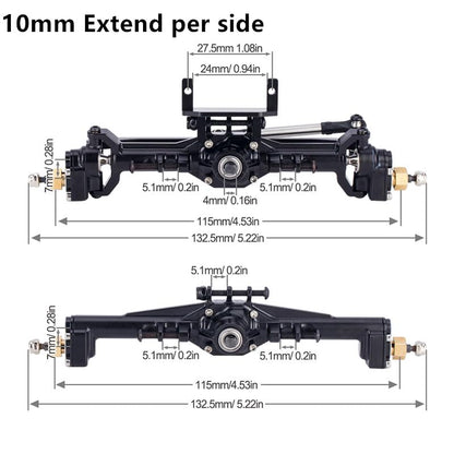 1/18 TRX4M Portal Axle,109.6g Aluminum CNC TRX4M Axle, Extended +10mm TRX4M Portal Axles with Two Servo Mount Options, for RC Crawler Car TRX4M Axle Upgrade Parts (Black)