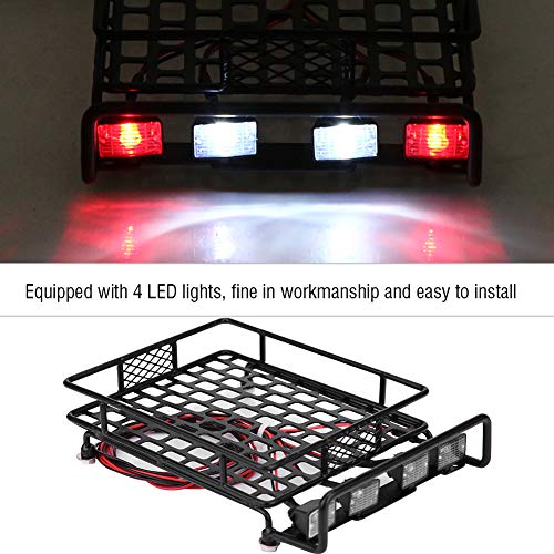 Large Size Roof Rack Luggage Carrier with LED Light Quadrate, RC Roof Rack for Axial SCX10 1/10 Scale RC Crawler Car, High Simulation Metal Accessory with Remote Control for LED Li (2 red 2 White) - style: 2 red 2 white