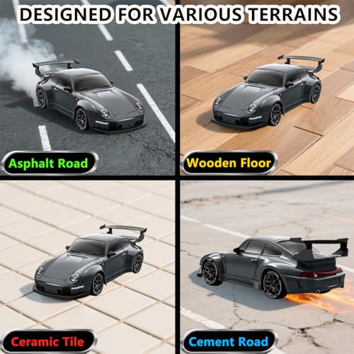 RC Drift Car, 1:24 Scale Remote Control Vehicle with LED Lights,Drifting Tires＆Two Batteries, Racing Sports Toy Idea Gift for Adults Boys Girls and Kids - color: Dark Gray