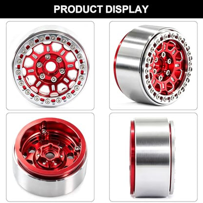 1.9" Beadlock Wheels and Tires (90mm/3.54in) for MJX Hyper Go H12Y, MN128, 1/12 RC Crawler, CNC Aluminum Wheels, Soft Rubber Tires with Foam Inserts, Installation Tool Included (Red) - color: Red