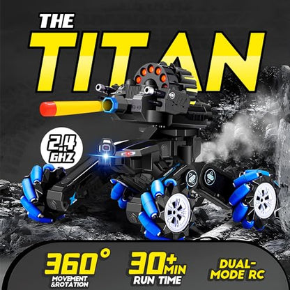 RC Tank that Shoots, Gesture Sensing RC Tank for Boys 8-12 | Hand Gesture & Remote Drift Remote Control Trucks, 2.4GHz Battle Soft Bullets, Spray, Music, LED Lights, Kids Gift - color: Blue & Soft Bullets