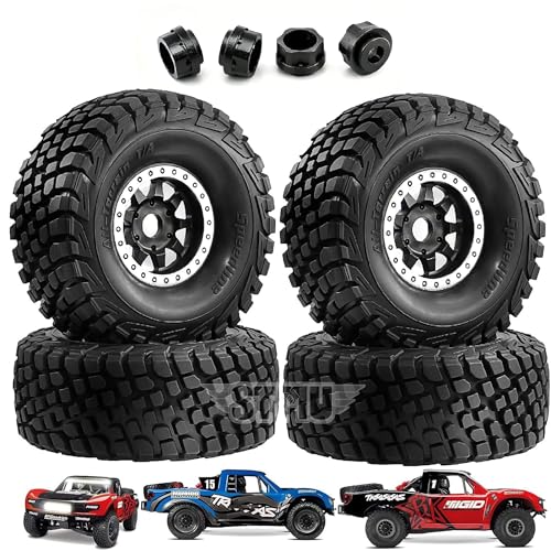 4PCS 1/8 1/7 RC Short Course Truck Tires and Wheels 17mm Hex All Terrain Off Road Tyres OD 5.31'' for 1:7 1:8 RC Buggy Truck Car HSP TRAXXAS UDR FS FSR Atom ARRMA Mojave EXB YK4072 DF7 (White) - color: White