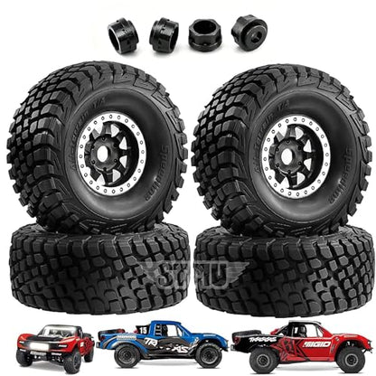 4PCS 1/8 1/7 RC Short Course Truck Tires and Wheels 17mm Hex All Terrain Off Road Tyres OD 5.31'' for 1:7 1:8 RC Buggy Truck Car HSP TRAXXAS UDR FS FSR Atom ARRMA Mojave EXB YK4072 DF7 (White) - color: White