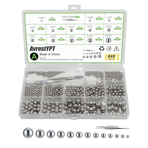 840 Pcs Stainless Steel Bearing Balls, 2/2.5/3/3.5/4/4.5/5/5.5/6/7/8/9/10mm | Metric Precision, Assorted Loose, For Bicycle/Bike - size: M2/2.5/3/3.5/4/4.5/5/5.5/6/7/8/9/10-840Pcs