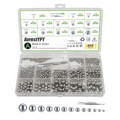 840 Pcs Stainless Steel Bearing Balls, 2/2.5/3/3.5/4/4.5/5/5.5/6/7/8/9/10mm | Metric Precision, Assorted Loose, For Bicycle/Bike - size: M2/2.5/3/3.5/4/4.5/5/5.5/6/7/8/9/10-840Pcs