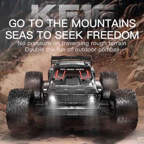 1:12 Fast RC Car 70KPH Brushless Motor for Adults, Waterproof Monster Trucks, 4WD High Speed RC Offroad Truck, 3 Batteries, KF16 (Black) - color: Kf16,3 Batties,black