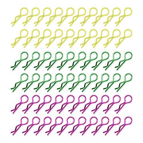 60pcs RC Body Clips Universal R Pins for 1/8 1/10 Scale On Road Car Off Road Buggy Rock Crawler Truck Short Course Shell, Purple & Yellow & Green