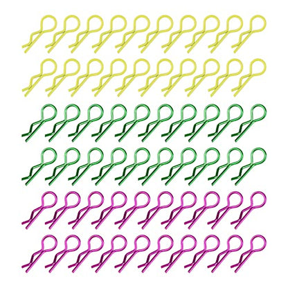 60pcs RC Body Clips Universal R Pins for 1/8 1/10 Scale On Road Car Off Road Buggy Rock Crawler Truck Short Course Shell, Purple & Yellow & Green