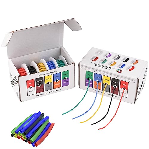 20 Gauge Wire Stranded Electrical Wire 20 AWG Electric Hook Up Wire Kit Flexible Silicone Tinned Copper Wires, OD:1.8mm, 5 Colors 19.6ft Each, with Free 20pcs φ3mm Heat Shrink Tubing - style: 20AWG - 5 Rolls 19.6ft each