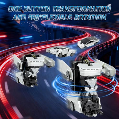 Remote Control Cyber Truck Toy for Boys, 2.4GHz RC Transform Pickup Cars Robot Toy, 1:18 Scale One-Button Deformation 360°Rotation with Lights, Gifts for Boys Age 3 4 5 6 7 8 9 10 11 12 - style: Cyber Pickup Truck
