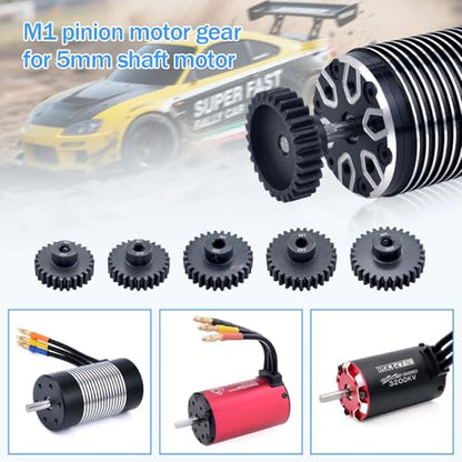 Metal Steel M1 Pinion Gear 26T 27T 28T 29T 30T 5mm Shaft Gears with Hex Key for 1/8 RC Car Brushless Brush Motor Parts - size: 26T 27T 28T 29T 30T