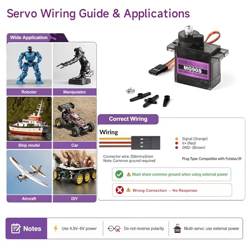 MG90S 9G Micro Servo Motor Metal Gear for RC Plane Robot Arduino (2) | 2.0 kg.cm Torque, 0.08sec/60°Speed. 9 gram Mini Digital 180 Degree Steering Servo Kit for Helicopter Airplane Car Boat Diy
