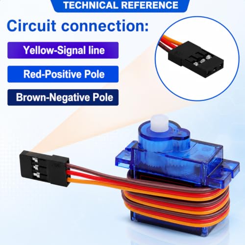 6-Pack SG90 9g Micro Servo Motor, Mini Analog, 180° | 180-degree control angle, 3-pin connector compatible with JR and Futaba, for RC car, plane, helicopter, robot arm