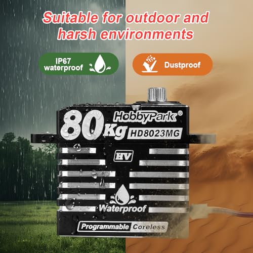 HobbyPark Waterproof 80kg High Torque RC Steering Servo Coreless Motor Digital Servo Standard HV Metal Gear for 1/8 1/10 RC Crawler Car Truck Buggy Basher Short Case 180° Aluminum Case