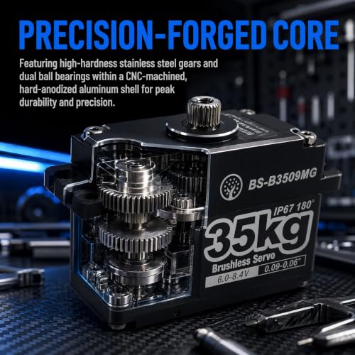 35KG Brushless Large Torque HV Full Metal Gear IP67 Waterproof Steering Digital Servo with 25T Servo Horn for RC Car Robot Boat Truck Robot Parts (BS-B3509MG-180 Degree) - color: Bs-b3509mg-180 Degree