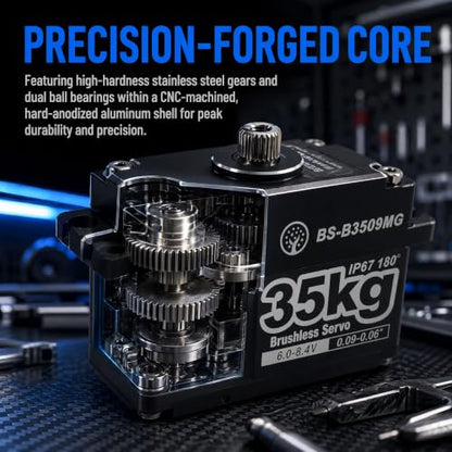 35KG Brushless Large Torque HV Full Metal Gear IP67 Waterproof Steering Digital Servo with 25T Servo Horn for RC Car Robot Boat Truck Robot Parts (BS-B3509MG-180 Degree) - color: Bs-b3509mg-180 Degree