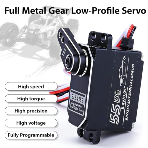 55kg Low-Profile Servo Programmable Brushless Digital Servo 0.09Sec High Speed Full Metal Gear Steering servo 1/10 Drift Car with servo Motor kit (180 Degree)