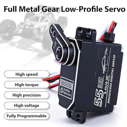 55kg Low-Profile Servo Programmable Brushless Digital Servo 0.09Sec High Speed Full Metal Gear Steering servo 1/10 Drift Car with servo Motor kit (180 Degree)