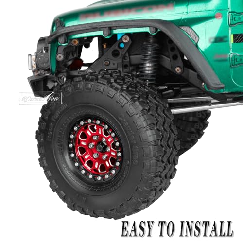 RC 1.9 Beadlock Tires 1.9 Wheels and Tires for 1/10 RC Crawler,TRX6 TRX4 AX103007 SCX10 90046 D90 Gen7 8 MST VS4-10,Aluminium Alloy 1.9 RC Wheel Rims & Rubber Tyre,Red - color: Red(4pcs)