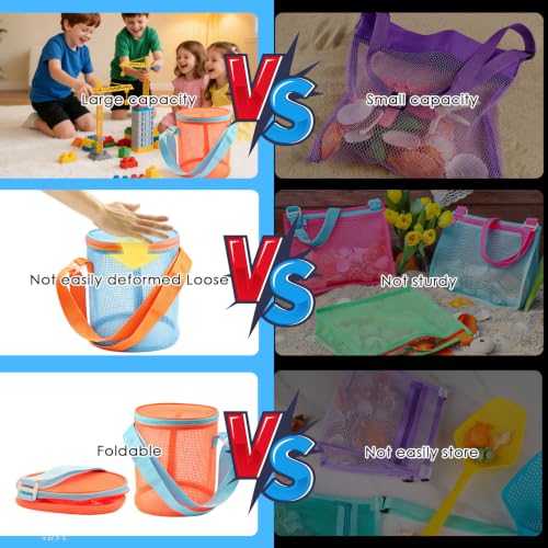 4Pcs Foldable Toy Storage Bag, Large Capacity Sea Shell Bags for Beach, Portable Toy Storage Bag with Zipper and Strap, - size: 4P-SMALL