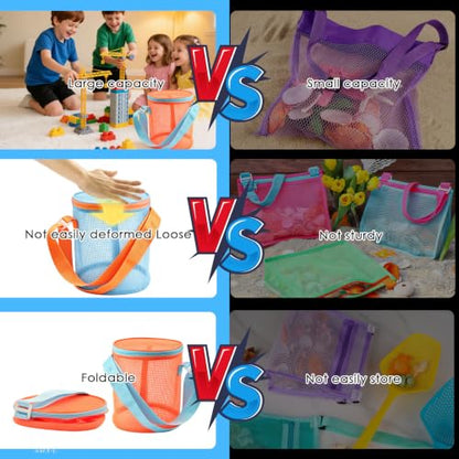 4Pcs Foldable Toy Storage Bag, Large Capacity Sea Shell Bags for Beach, Portable Toy Storage Bag with Zipper and Strap, - size: 4P-SMALL