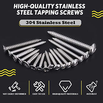 Hilitchi 570 Piece M 3 4 5 6 Stainless Steel Phillips Round Flat Head Self Tapping Screw Assortment Kit - color: silver - 570pcs