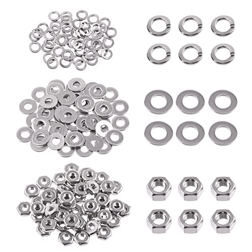 Swpeet 150Pcs SAE 304 Stainless Steel #6-32" Hex Nuts and #6 Flat Washers with #6 Split Lock Washers Assortment Kit, Coarse Thread Hexagon Nut for Home Automotive Shop Use - size: #6-32 Hex Nuts & Washers