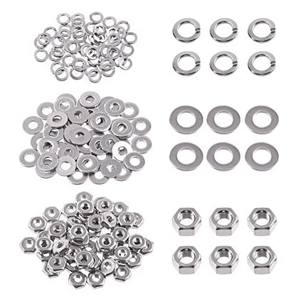 Swpeet 150Pcs SAE 304 Stainless Steel #6-32" Hex Nuts and #6 Flat Washers with #6 Split Lock Washers Assortment Kit, Coarse Thread Hexagon Nut for Home Automotive Shop Use - size: #6-32 Hex Nuts & Washers