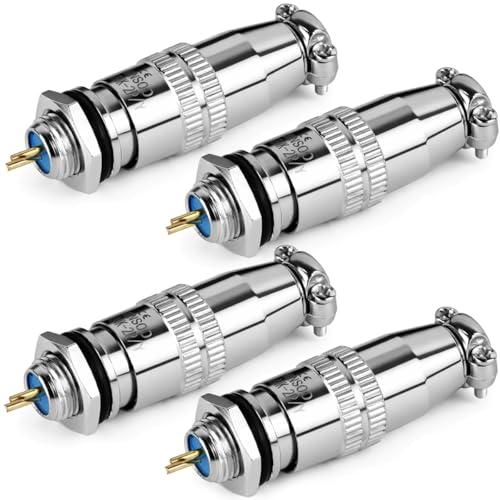 [Pack of 4] CLYXGS XS8 Push-Pull Aviation Connector, 2 Pin Self-Latching Circular Plug & Socket, Quick Release Ball Detent Locking, 8mm Mounting, 3A 250V Metal Industrial Wire Connector - style: XS8-2