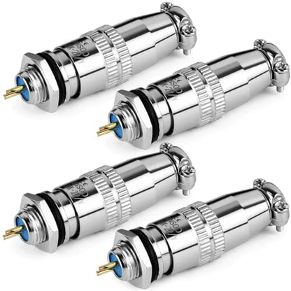 [Pack of 4] CLYXGS XS8 Push-Pull Aviation Connector, 2 Pin Self-Latching Circular Plug & Socket, Quick Release Ball Detent Locking, 8mm Mounting, 3A 250V Metal Industrial Wire Connector - style: XS8-2