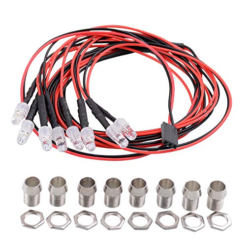 ShareGoo 8Leds LED Light Headlights Taillight Kit Accessories Compatible with Traxxas HSP Tamiya Redcat Axial SCX10 RC Car Truck Tank Crawler,White